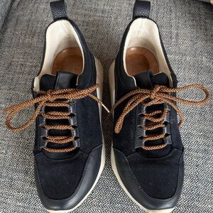 Anthropologie Navy Sneakers with Brown Laces